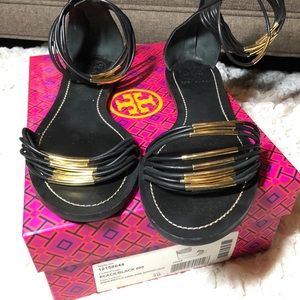 Authentic Black/gold Tory Burch Sandals Size 10